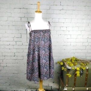Elan Leaf Print Tie Strap Raw Hem Mini Shift Dress In Black Size Medium